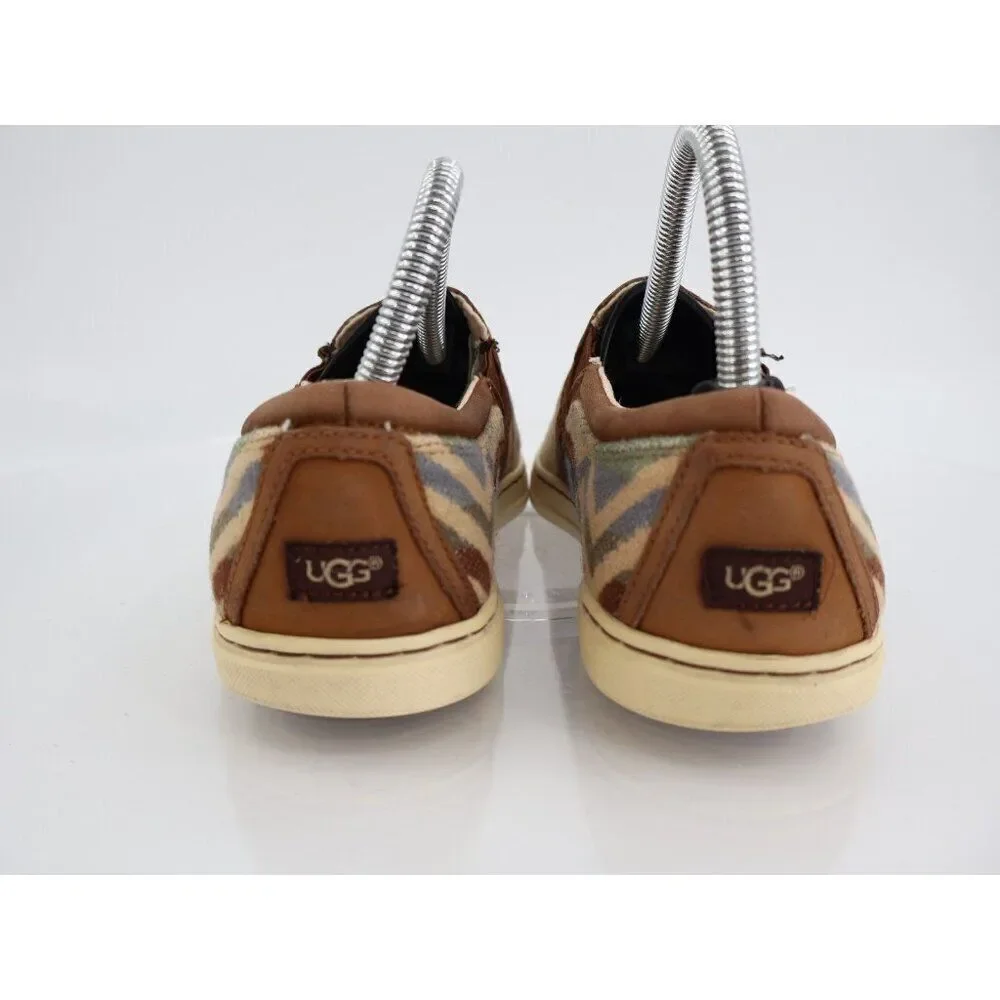 UGG X Pendleton Women's Sz 7 Fierce Slip On Shoes Brown Fabric Chevron Round Toe